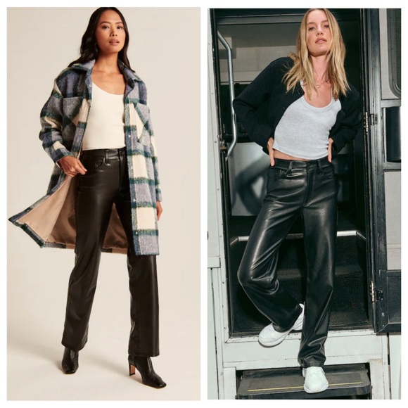 Abercrombie & Fitch The Ankle Straight Ultra High Rise Vegan Leather Pants - Picture 3 of 13